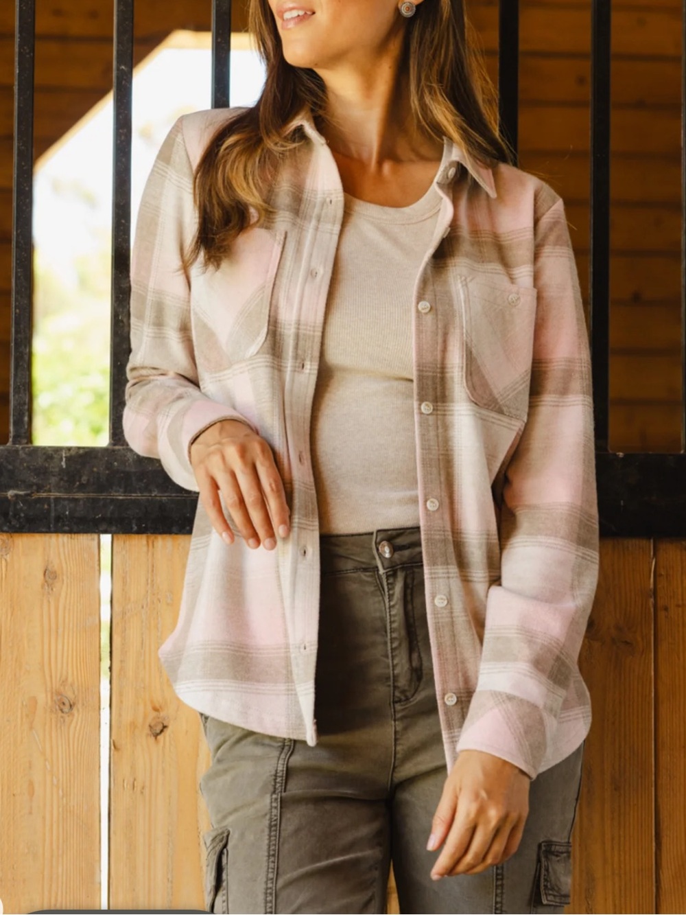 Thread & Supply Relaxed Fit Plaid Lewis Shirt - Pink, Cream, Taupe